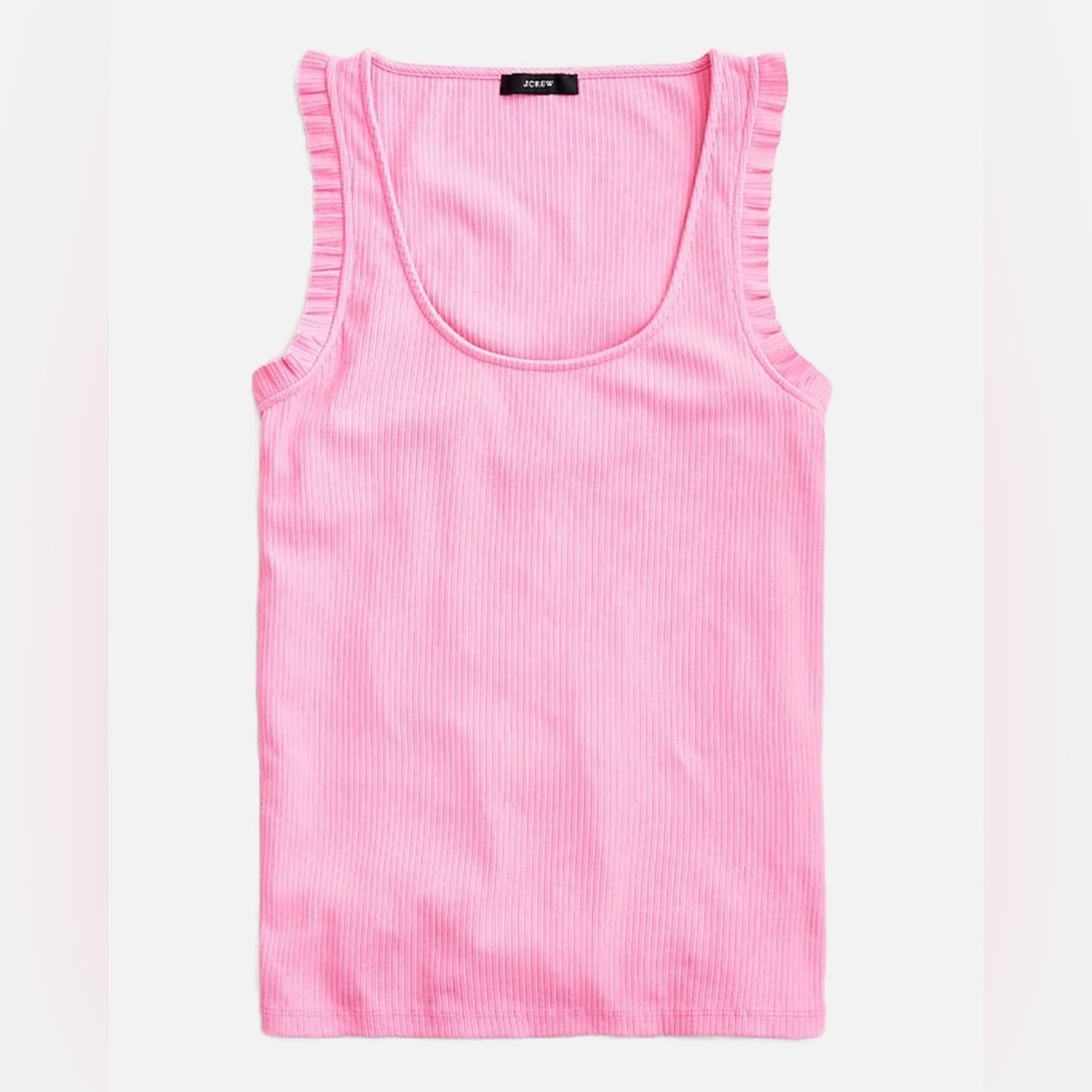 J. Crew Ribbed Ruffle Tank Top Size XS Bubblegum Pink - Picture 2 of 7